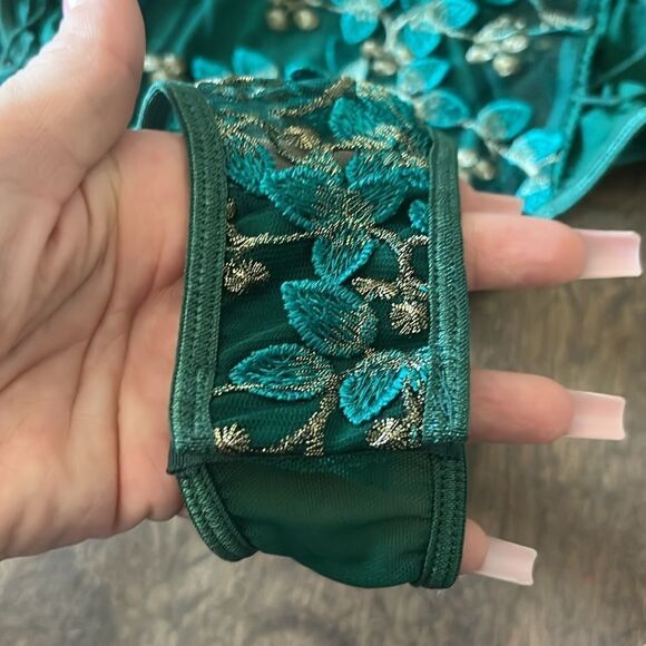 Mesh Sheer Lace-Up Embroidered Teddy Lingerie Snap Crotch Bodysuit - Picture 9 of 14